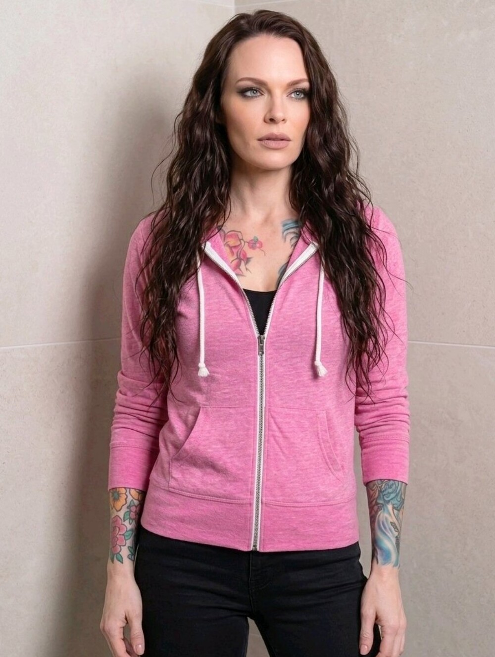 Aeropostale Pink Heathered Full Zip Hoodie Lightweight Knit Jacket Top Pockets S
